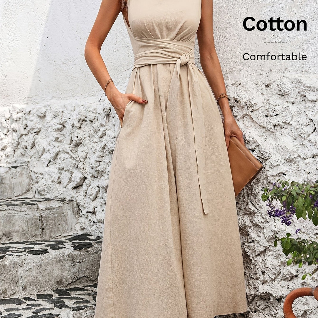Effen kleur casual mouwloze jurk met strik