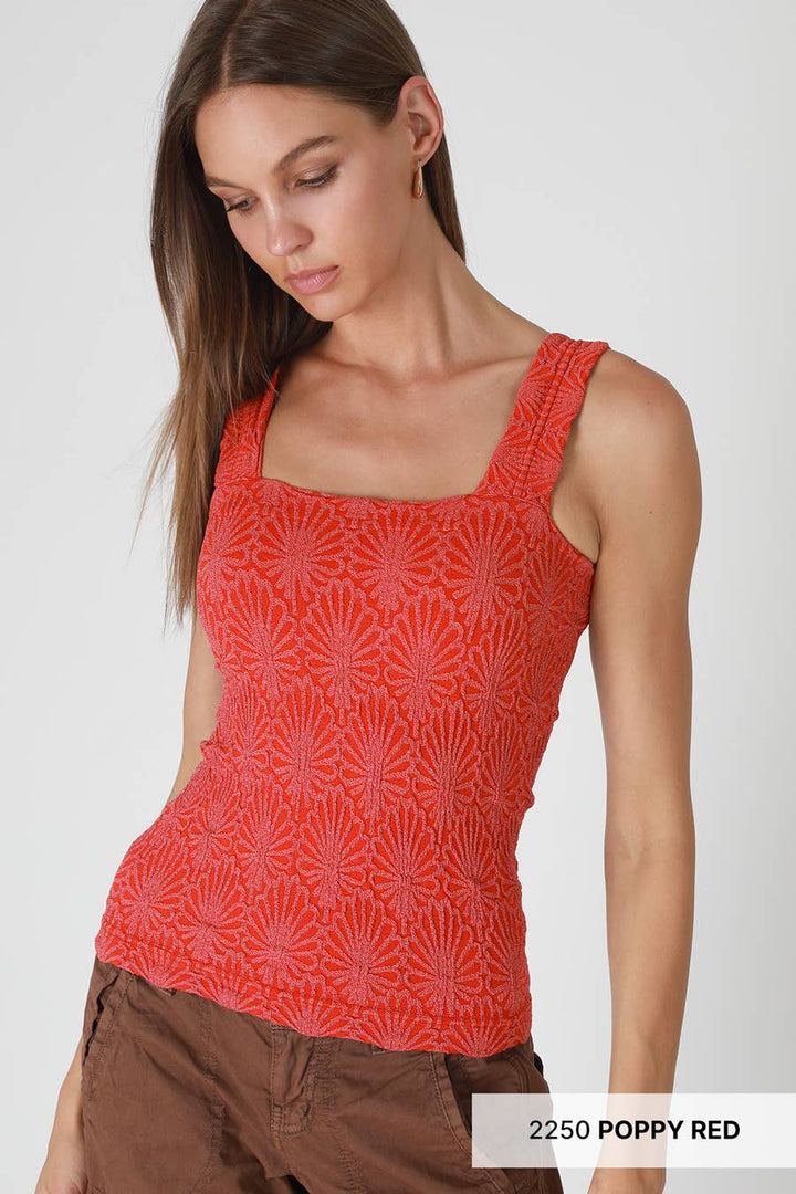 Lace Textured Square Tank Top | Fitted Stretch Seamless Camisole – Made in USA