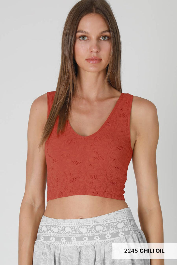 Delicate Lace V‑Neck Tank Top — Cropped, Feminine Staple