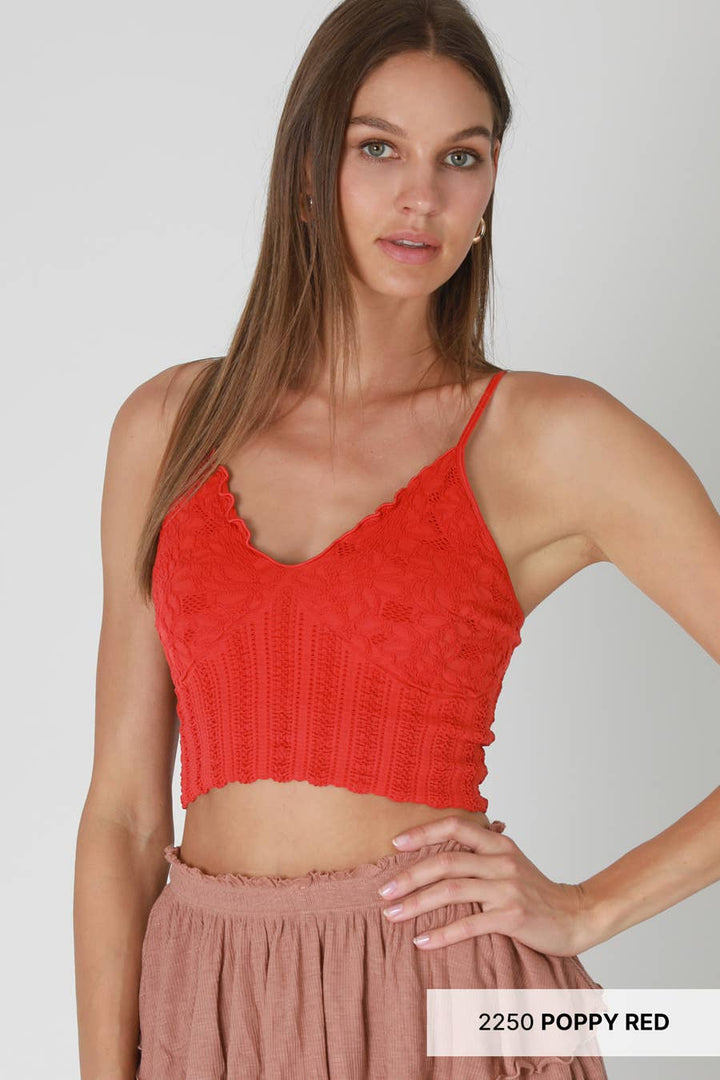 Seamless Lace Textured Bralette – Soft Stretchy One Size Fit