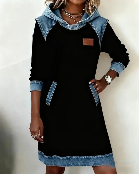 Lunariae - Robe casual à capuche style contrasté