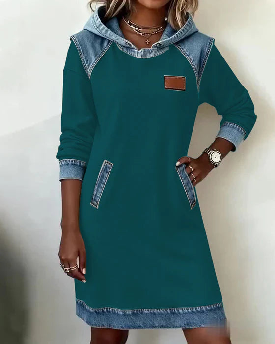 Lunariae - Robe casual à capuche style contrasté