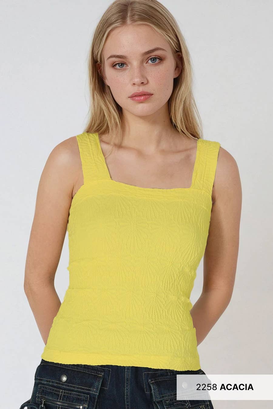 Lace Textured Square Tank Top | Fitted Stretch Seamless Camisole – Made in USA