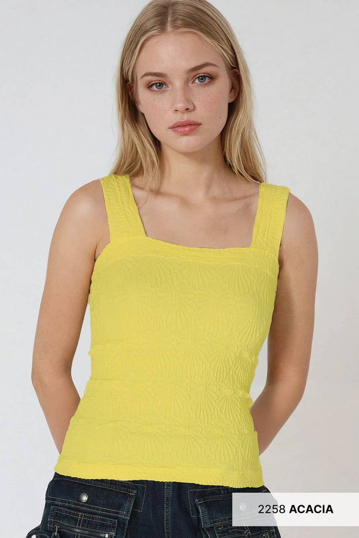 Lace Textured Square Tank Top | Fitted Stretch Seamless Camisole – Made in USA
