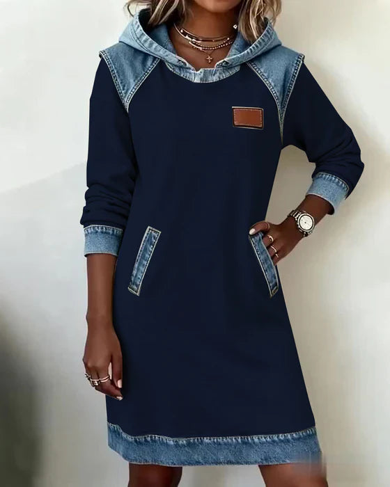 Lunariae - Robe casual à capuche style contrasté