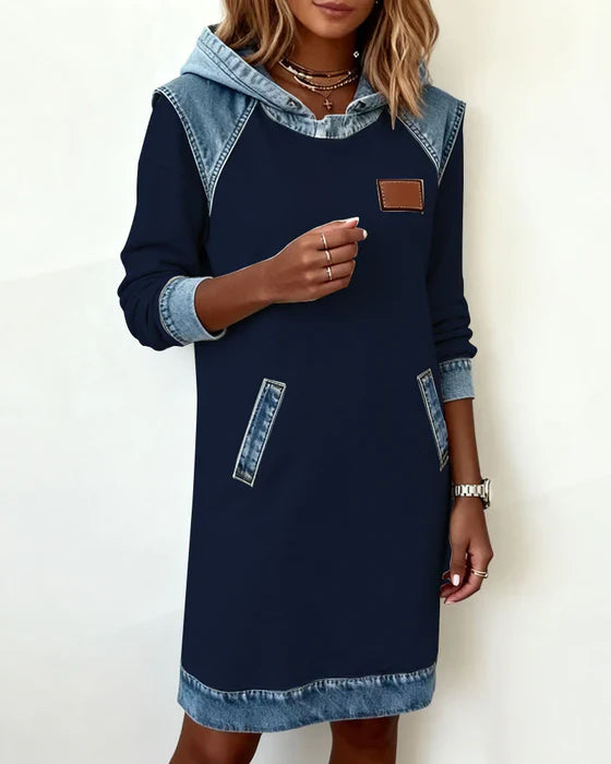 Lunariae - Robe casual à capuche style contrasté