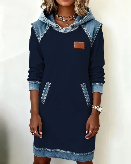 Lunariae - Robe casual à capuche style contrasté