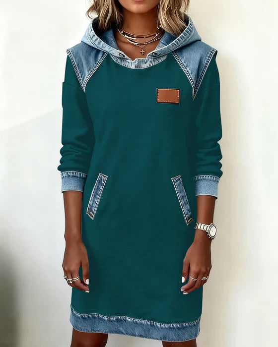 Lunariae - Robe casual à capuche style contrasté