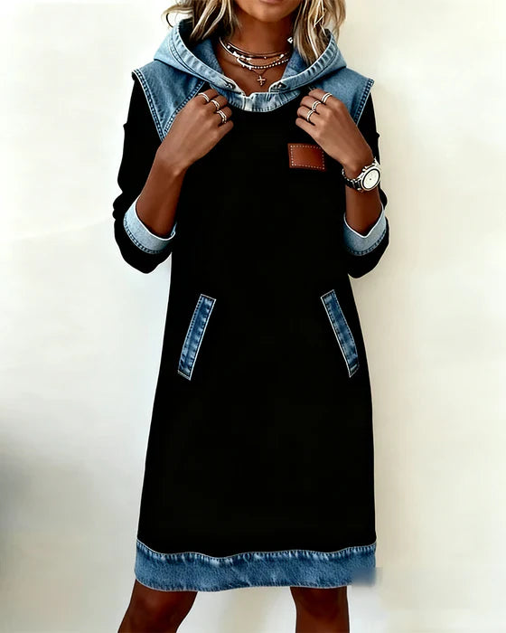 Lunariae - Robe casual à capuche style contrasté