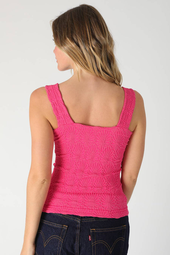 Lace Textured Square Tank Top | Fitted Stretch Seamless Camisole – Made in USA
