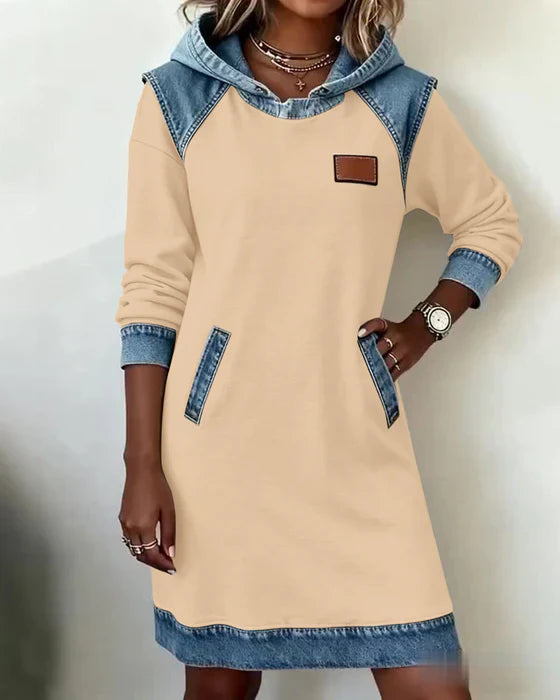 Lunariae - Robe casual à capuche style contrasté