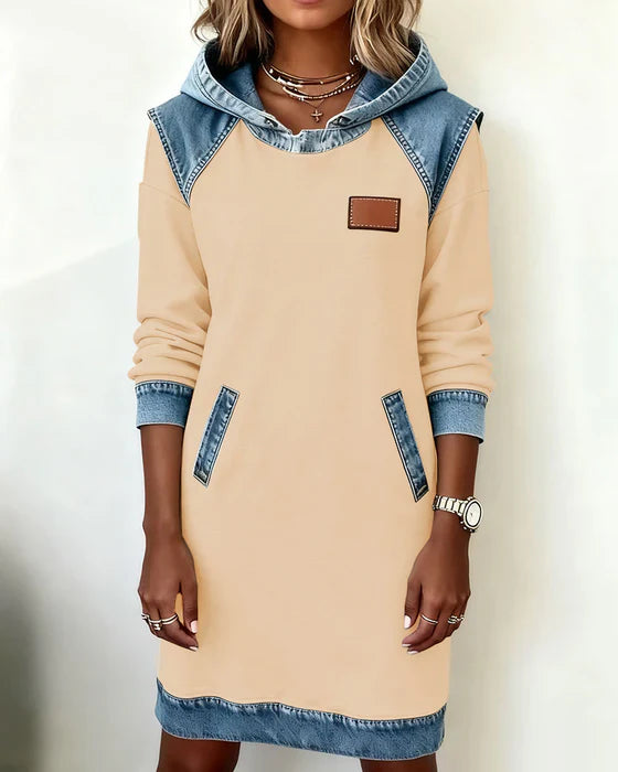 Lunariae - Robe casual à capuche style contrasté