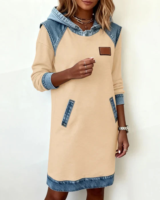 Lunariae - Robe casual à capuche style contrasté