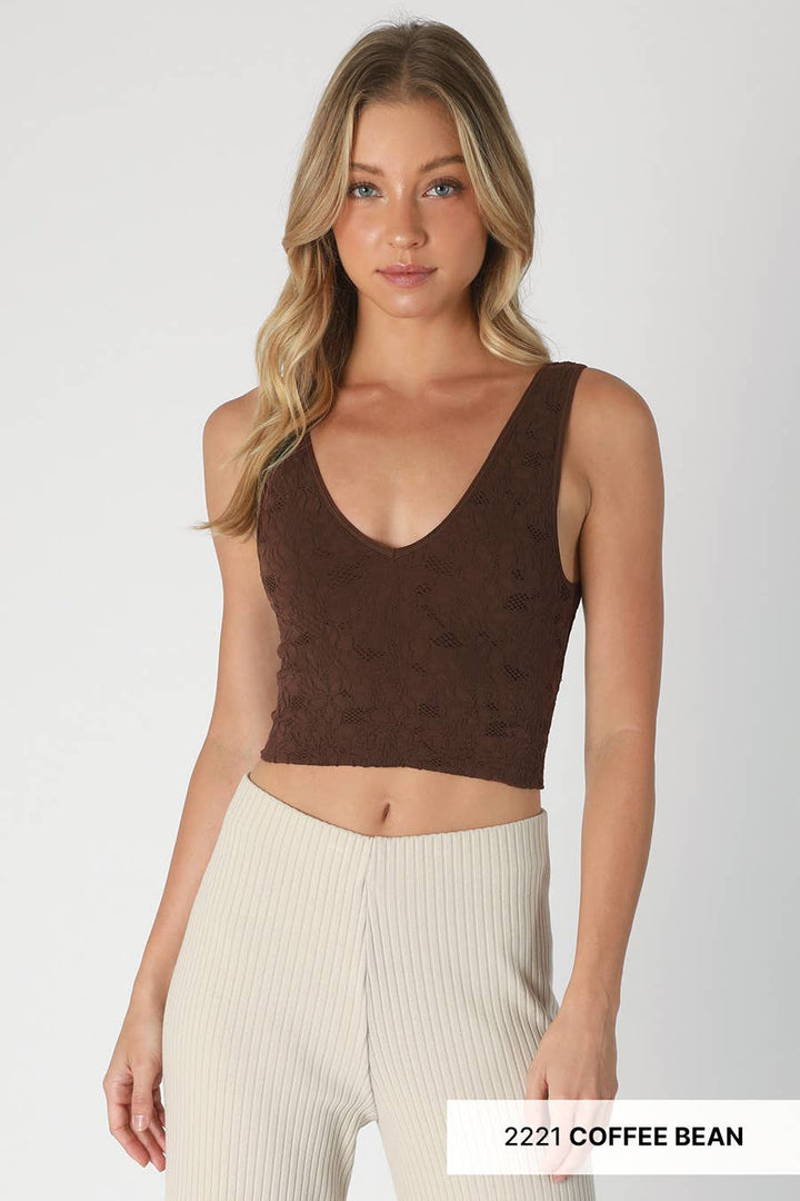 Delicate Lace V‑Neck Tank Top — Cropped, Feminine Staple