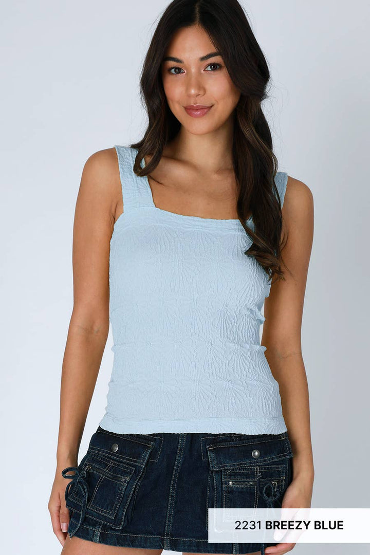 Lace Textured Square Tank Top | Fitted Stretch Seamless Camisole – Made in USA