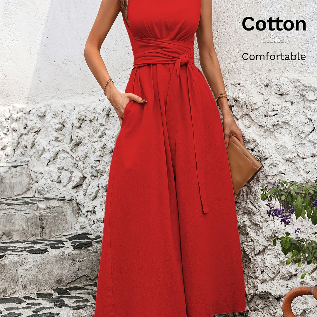 Effen kleur casual mouwloze jurk met strik