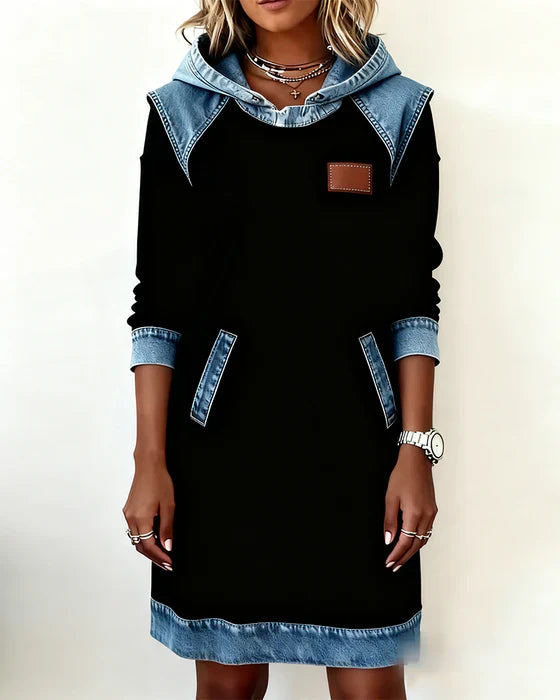 Lunariae - Robe casual à capuche style contrasté