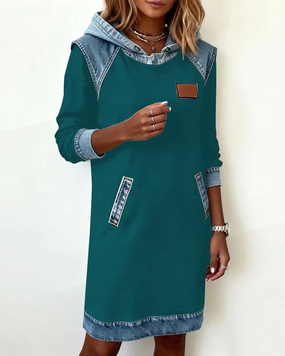 Lunariae - Robe casual à capuche style contrasté
