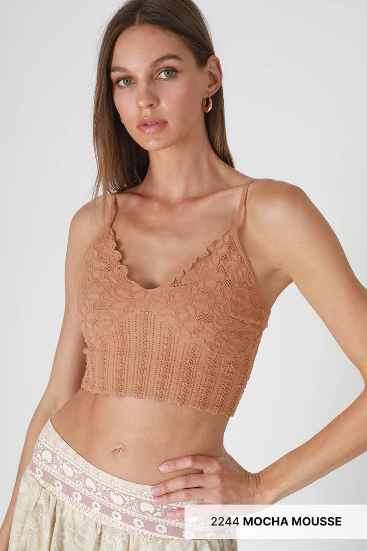 Seamless Lace Textured Bralette – Soft Stretchy One Size Fit