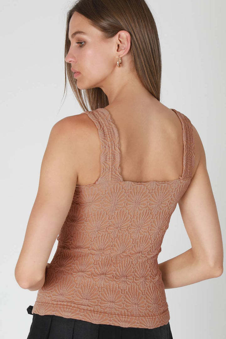Lace Textured Square Tank Top | Fitted Stretch Seamless Camisole – Made in USA