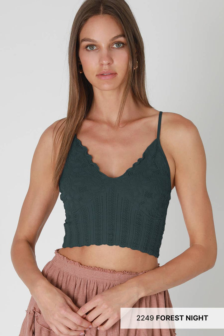 Seamless Lace Textured Bralette – Soft Stretchy One Size Fit