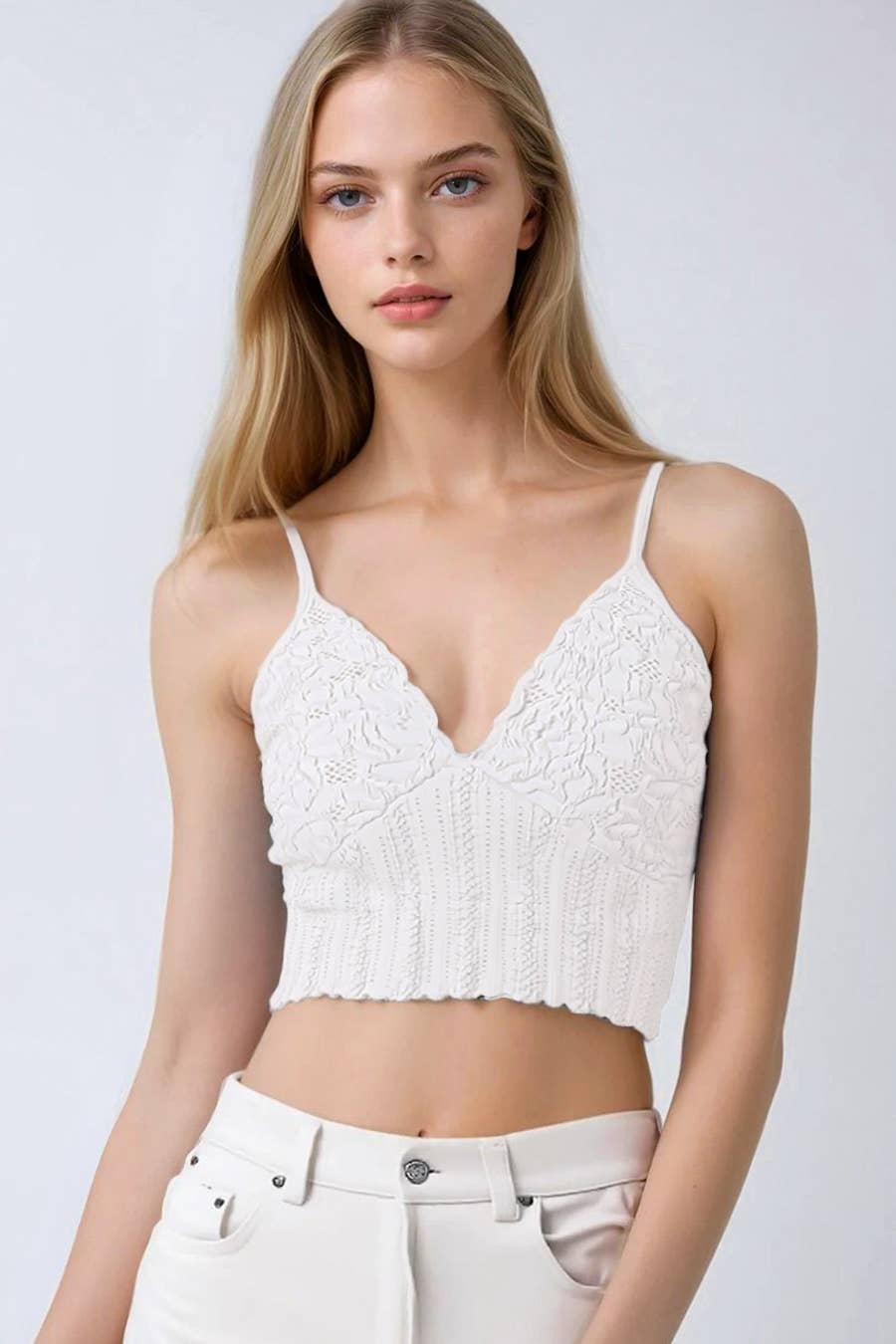 Seamless Lace Textured Bralette – Soft Stretchy One Size Fit