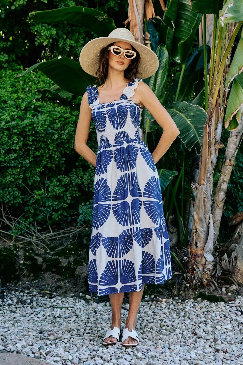 Delaney | Tiered Abstract Print Midi Dress