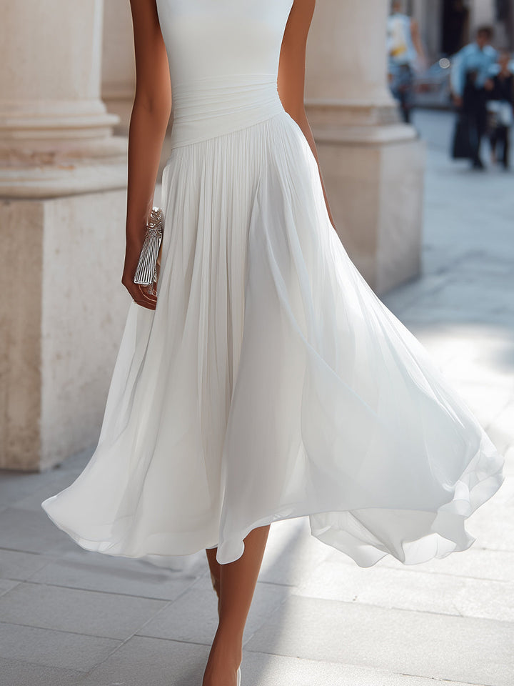 Vivian | Pleated Midi Dress with Draped Neck