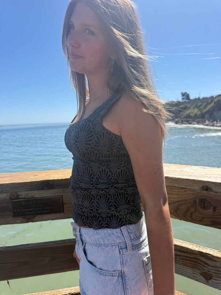 Lace Textured Square Tank Top | Fitted Stretch Seamless Camisole – Made in USA