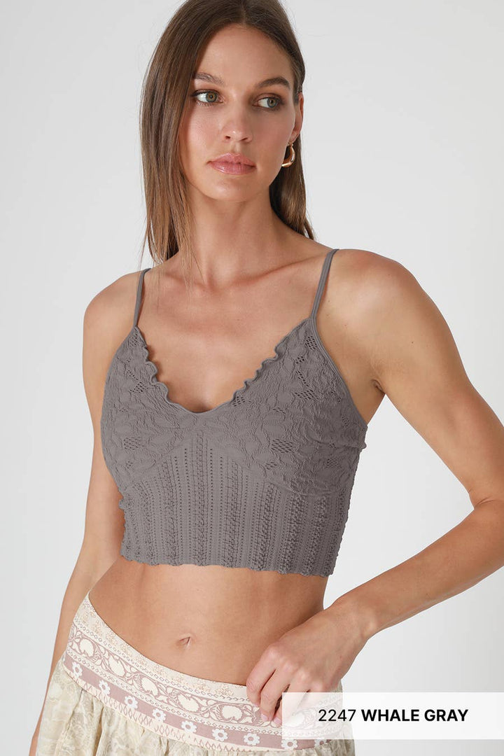 Seamless Lace Textured Bralette – Soft Stretchy One Size Fit