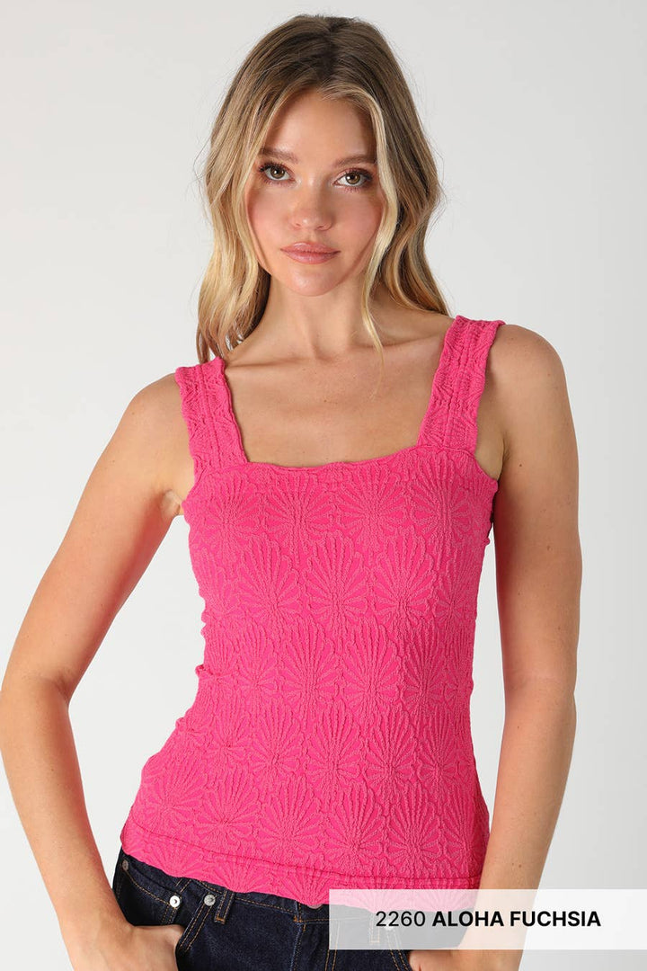 Lace Textured Square Tank Top | Fitted Stretch Seamless Camisole – Made in USA