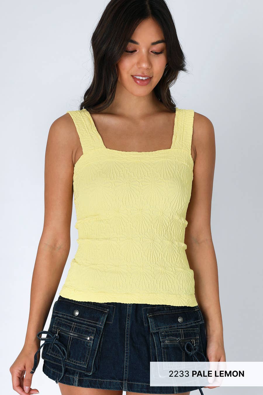 Lace Textured Square Tank Top | Fitted Stretch Seamless Camisole – Made in USA