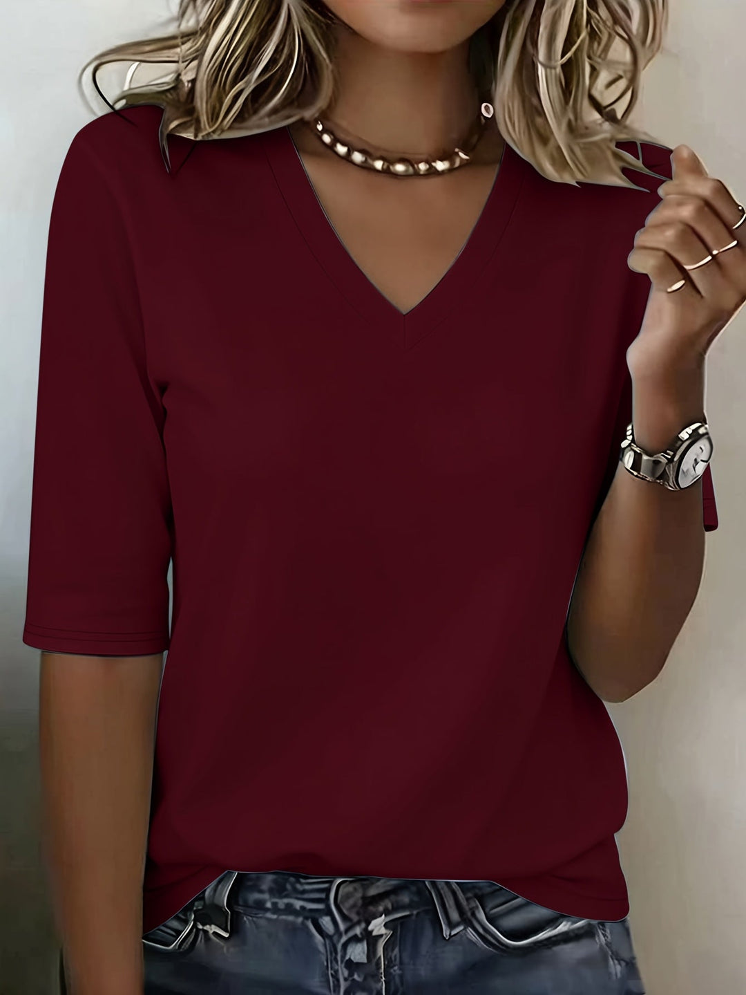 Veronica | Plus Size Tee with Upper Arm Coverage and V-neck