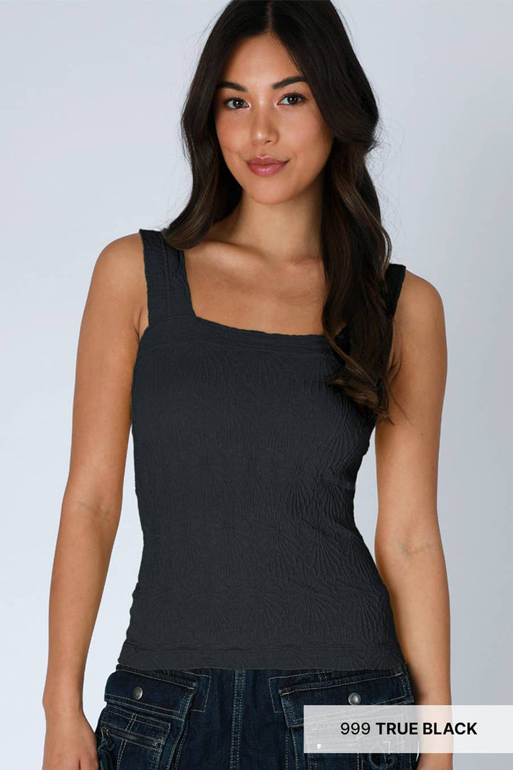 Lace Textured Square Tank Top | Fitted Stretch Seamless Camisole – Made in USA