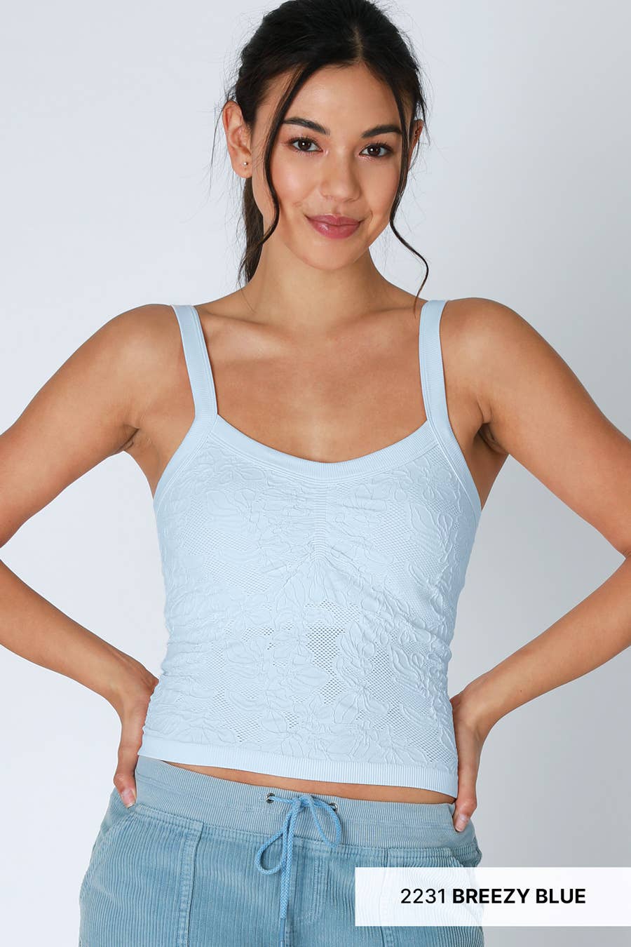 Lace V Neck Top | Women’s Feminine Knit Tank with Floral Detail