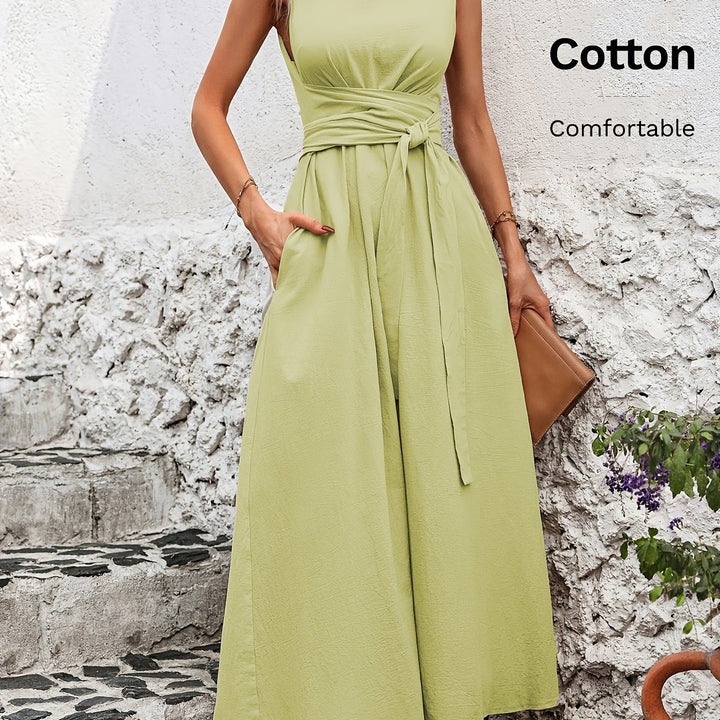 Effen kleur casual mouwloze jurk met strik