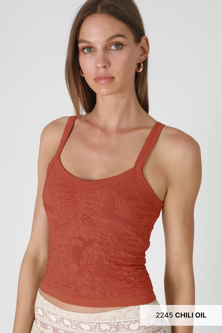 Lace V Neck Top | Women’s Feminine Knit Tank with Floral Detail