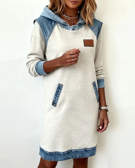 Lunariae - Robe casual à capuche style contrasté