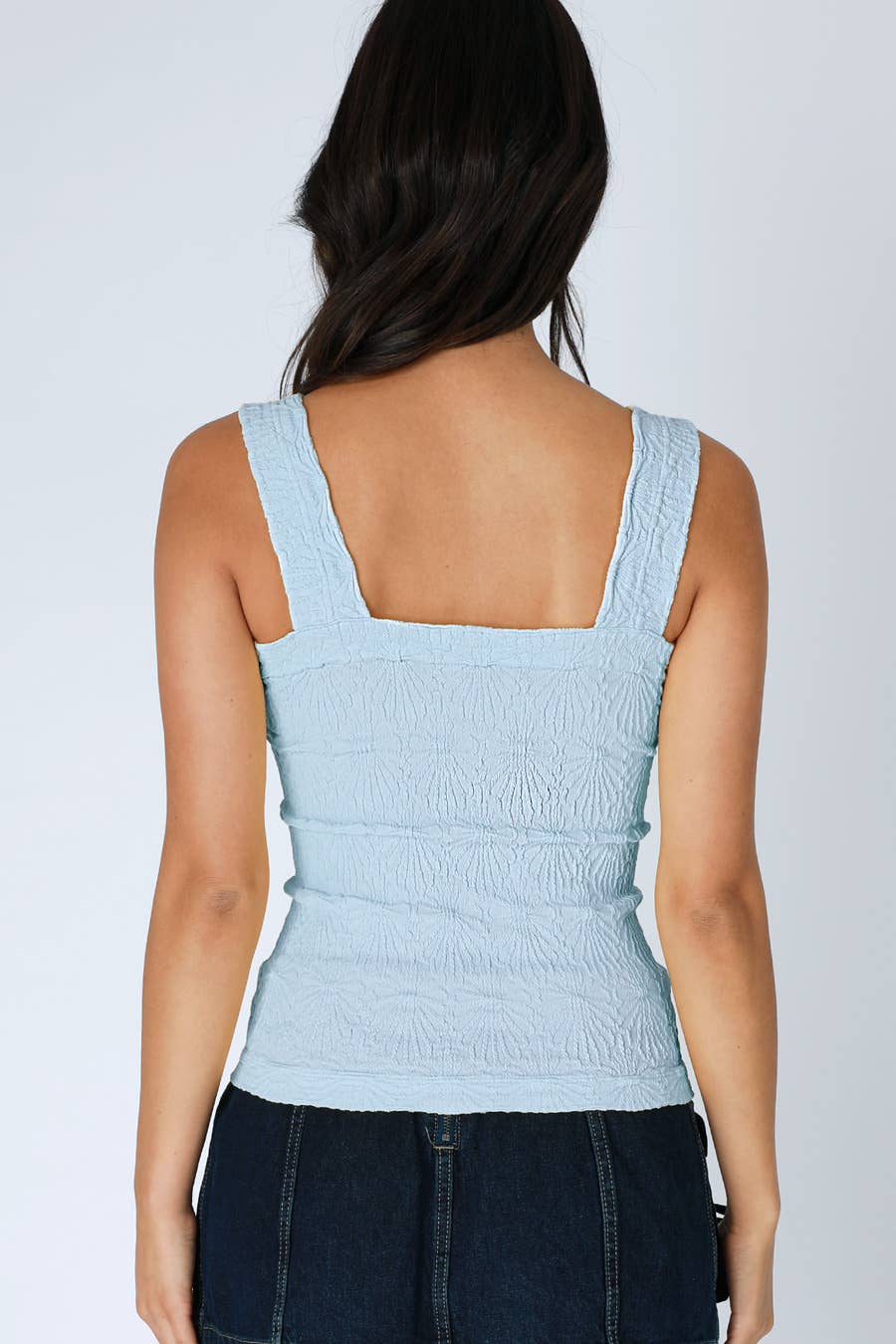 Lace Textured Square Tank Top | Fitted Stretch Seamless Camisole – Made in USA