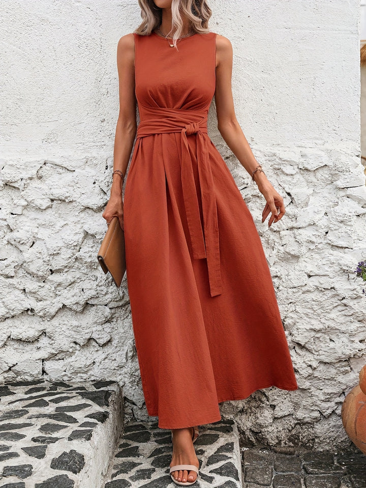 Effen kleur casual mouwloze jurk met strik