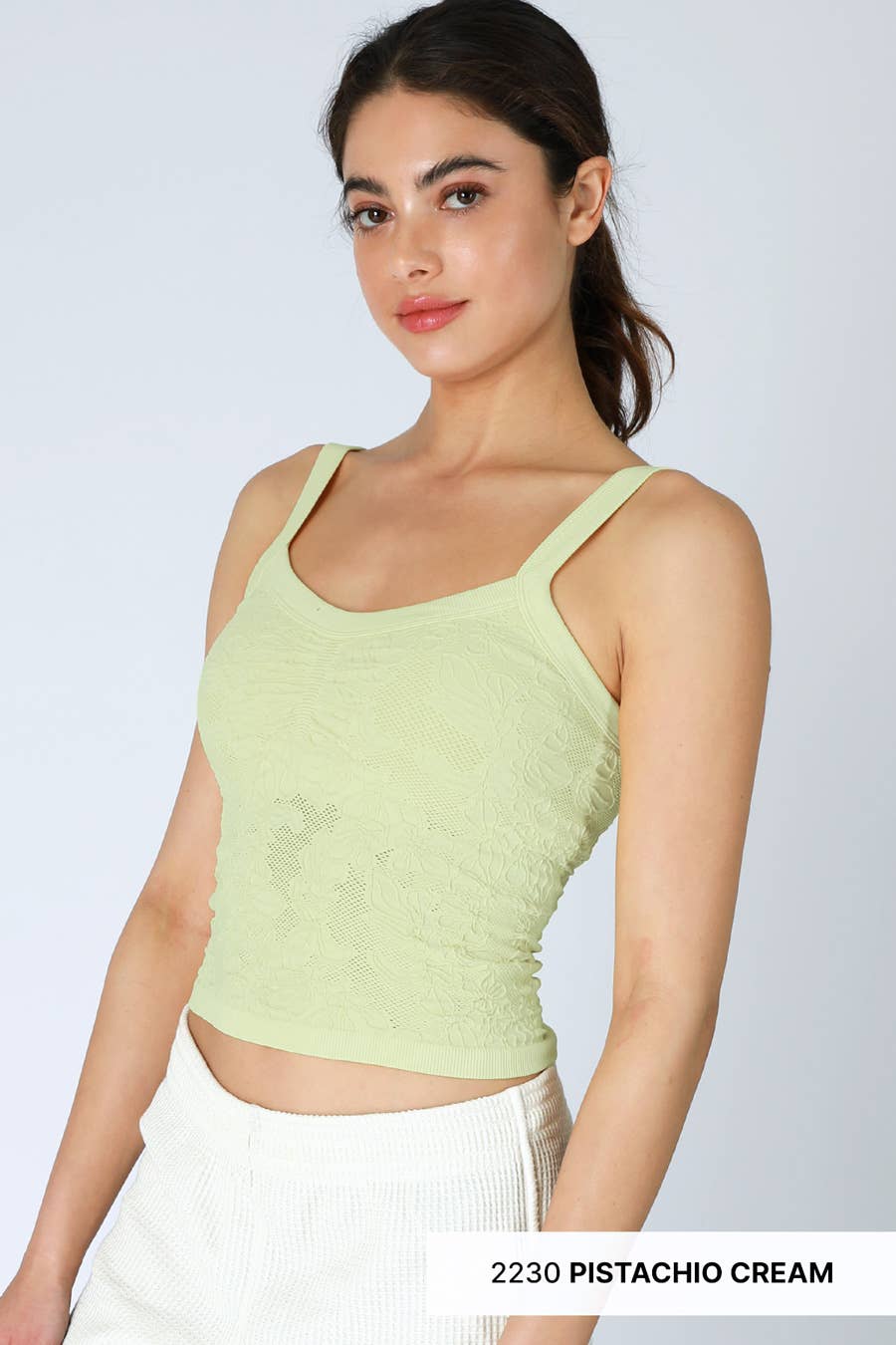 Lace V Neck Top | Women’s Feminine Knit Tank with Floral Detail