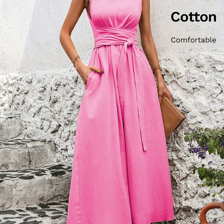 Effen kleur casual mouwloze jurk met strik