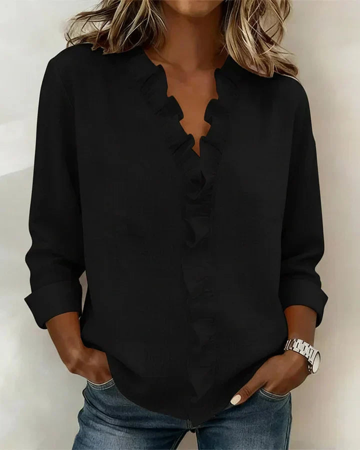 AIRA™|RUFFLED V-NECK BLOUSE