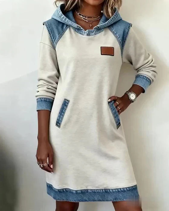 Lunariae - Robe casual à capuche style contrasté