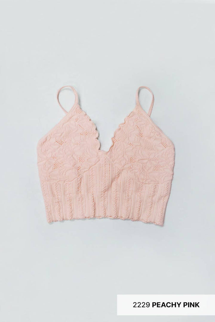 Seamless Lace Textured Bralette – Soft Stretchy One Size Fit