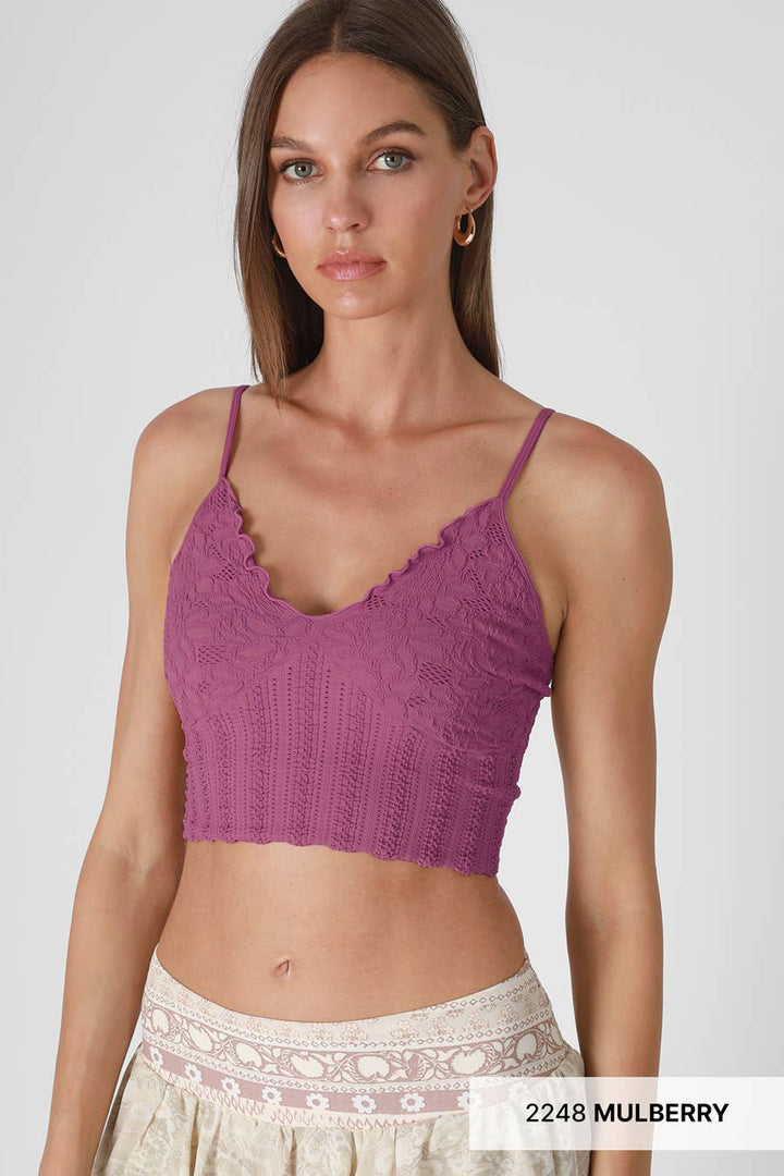 Seamless Lace Textured Bralette – Soft Stretchy One Size Fit