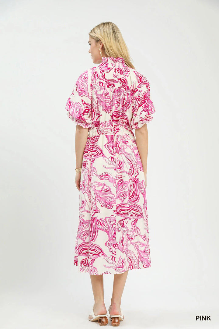Willa | Abstract Print Smocked Midi Dress