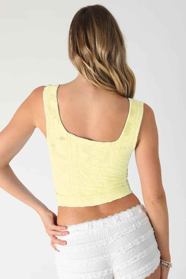 Double Lace Square Neck Crop Tank Top – Floral Lace Fitted Stretch Cami for Women