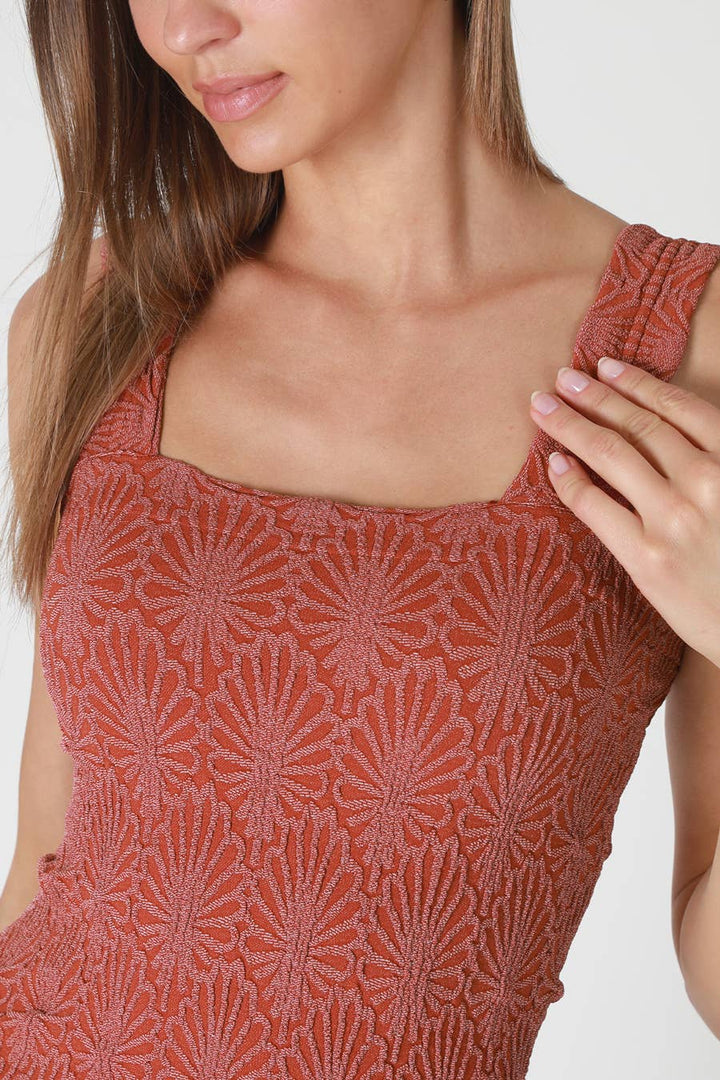 Lace Textured Square Tank Top | Fitted Stretch Seamless Camisole – Made in USA