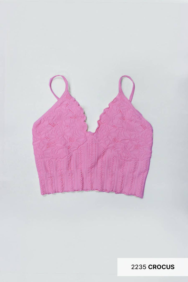 Seamless Lace Textured Bralette – Soft Stretchy One Size Fit